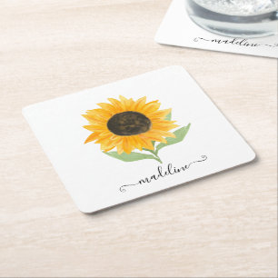 Minimale rustikale Sonnenblume personalisierter Na Rechteckiger Pappuntersetzer