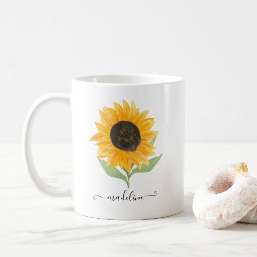 Minimale rustikale Sonnenblume personalisiertes Na Kaffeetasse (Mit Donut)