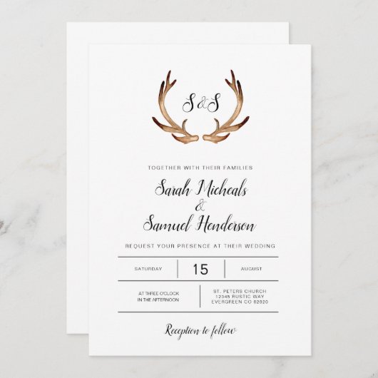 Minimale Rustikale Wasserfarbenhochzeit Einladung (Vorne/Hinten)