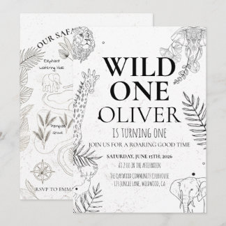 Minimale Safari Wild One 1. Geburtstagskarte Einladung