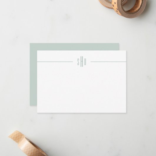 Minimale Sage Green Monogram Note Card Stationery Mitteilungskarte (Vorderseite/Rückseite Beispiel)