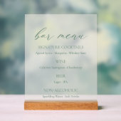 Minimale Sage-Grün-Hochzeitsbar-Menü Acrylschild (Neutral)