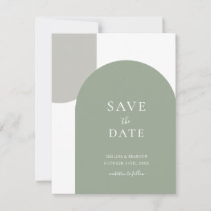 Minimale sagegrüne Boho-Bogen-Einfache Schrift Hoc Save The Date