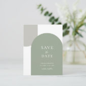 Minimale sagegrüne Boho-Bogen-Einfache Schrift Hoc Save The Date (Stehend Vorderseite)