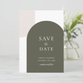 Minimale sagegrüne Boho-Bogen-Hochzeit mit weißer  Save The Date (Stehend Vorderseite)