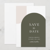 Minimale sagegrüne Boho-Bogen-Hochzeit mit weißer  Save The Date (Vorne/Hinten)