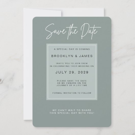Minimale Salbei-Farben Save The Date Einladung (Vorderseite)
