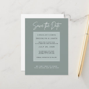 Minimale Salbei Save The Date Ankündigungspostkarte