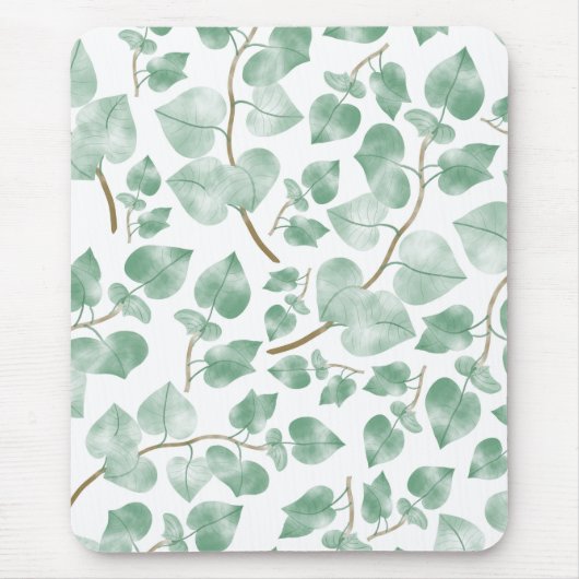 Minimale Salbeigrüne Blätter Wasserfarbenmuster Mousepad (Vorne)