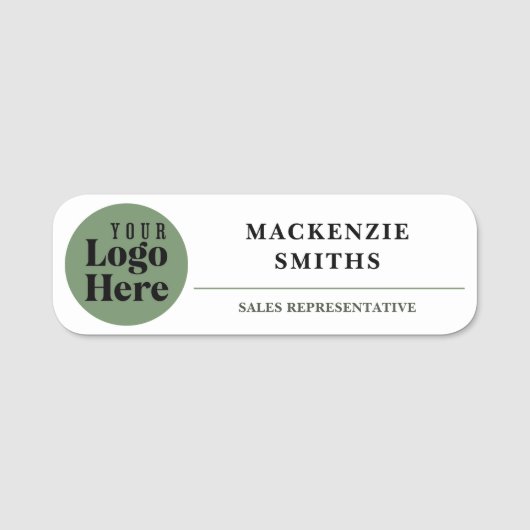 Minimale Salbeigrüne Custom-Logo-Mitarbeiter Namensschild (Vorderseite)