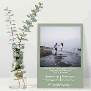 Minimale salbeigrüne Foto-Hochzeitsprobe Abendesse Einladung