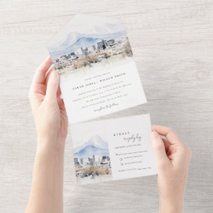 Minimale Salt Lake City Utah Aquarell-Hochzeit All In One Einladung