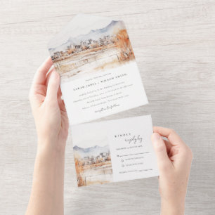 Minimale Salt Lake City Utah Wasserfarben-Hochzeit All In One Einladung