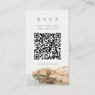 Minimale Santorini-QR-Code-Küstenhochzeits-Antwort Begleitkarte