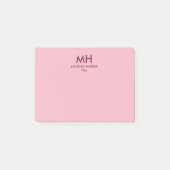 Minimale Saubere Initialen Rosa Burgundy Post-it Klebezettel (Vorderseite)