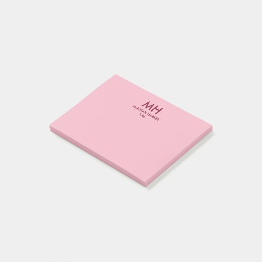 Minimale Saubere Initialen Rosa Burgundy Post-it Klebezettel (angewinkelt)