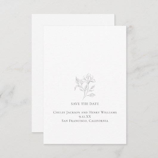 Minimale, Save the Date Zeichnend Blumenleitung (Vorne/Hinten)