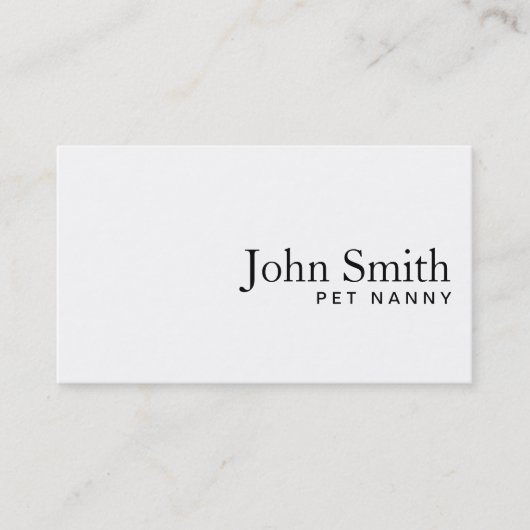 Minimale Schlichte White Pet Nanny Business Card Visitenkarte (Vorderseite)