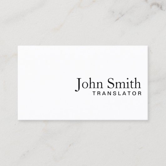 Minimale Schlichte White Translator Business Card Visitenkarte (Vorderseite)