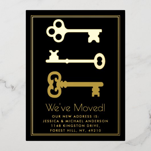 Minimale Schlüsseländerung der Adresse neue Zuhaus Folie Einladungspostkarte (Vorderseite)