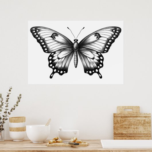 Minimale Schmetterlingskizze Poster (Küche)