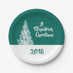 Minimale Schneebaum Aquamarin und White Holiday Pa Pappteller