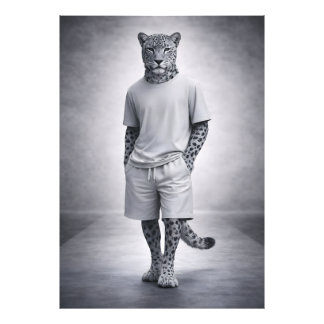 Minimale Schneeleoparden-Streetwear-Illustration Fotodruck