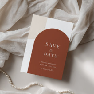Minimale Schrift Boho Rustikale Terrakotta-Bogen-H Save The Date