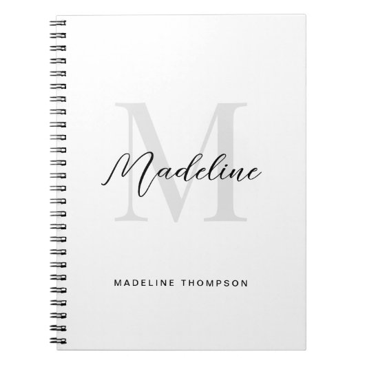 Minimale Schrift Kalligrafie Schwarz Weiß Monogram Notizblock (Vorderseite)