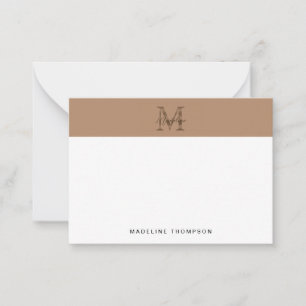 Minimale Schrift Metallisches Taupe Gold Monogramm Mitteilungskarte