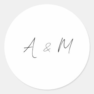 Minimale Schrift Monogramm Boho Hochzeit Schwarz W Runder Aufkleber