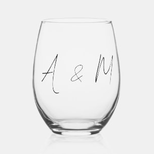 Minimale Schrift Monogramm Boho Hochzeit Schwarz W Weinglas Ohne Stiel