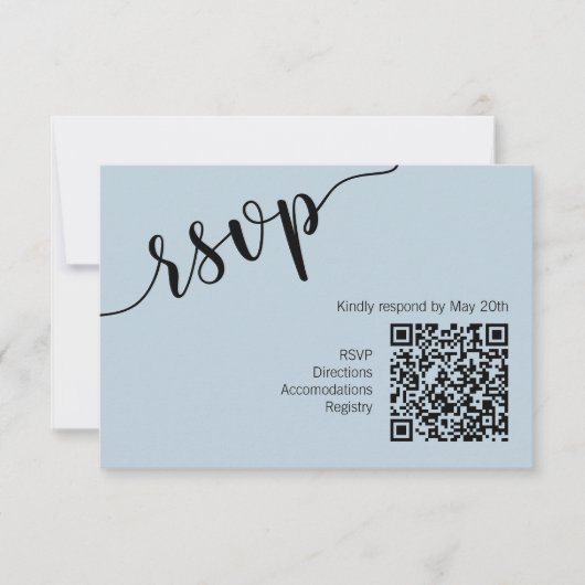 Minimale Schrift QR-Code Hellblau RSVP Karte (Vorderseite)
