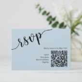 Minimale Schrift QR-Code Hellblau RSVP Karte (Stehend Vorderseite)