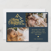 Minimale Schrift Zwei Foto Blau Frohe Weihnachten (Vorderseite)