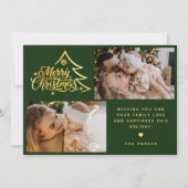 Minimale Schrift Zwei Foto Grüne Frohe Weihnachten (Vorderseite)