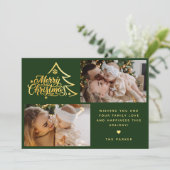 Minimale Schrift Zwei Foto Grüne Frohe Weihnachten (Stehend Vorderseite)