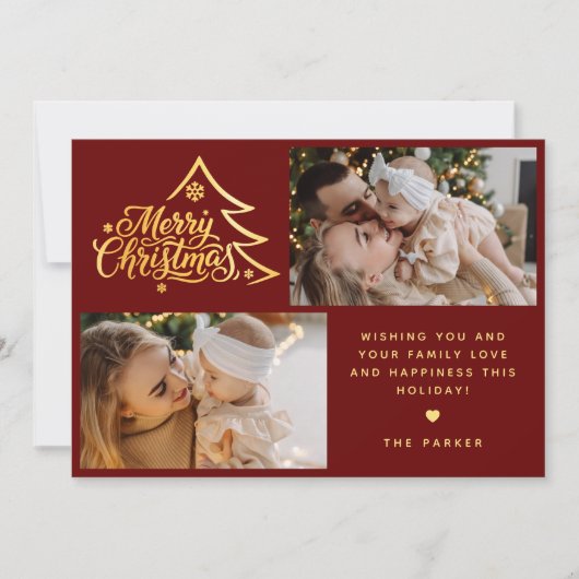 Minimale Schrift Zwei Foto Rotes Frohe Weihnachten (Vorderseite)