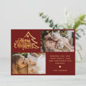 Minimale Schrift Zwei Foto Rotes Frohe Weihnachten (Stehend Vorderseite)