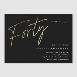 Minimale Schriftart Schwarzes Gold 0. Geburtstag Magneteinladung