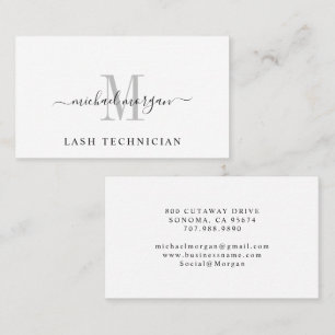 Minimale Schriftzug-Monogramm-Wimperntechnikerin Visitenkarte