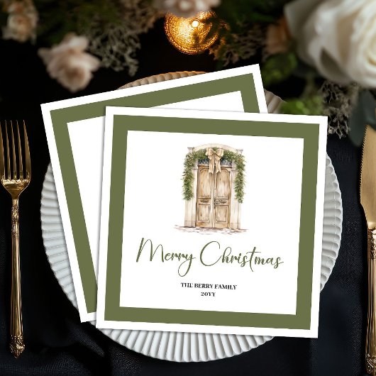 Minimale Schriftzug-Weihnachtstür-Familienname-Ser Serviette