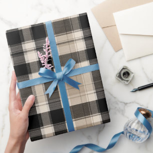 Minimale Schwarz Beige Fein Kariert Sand Karomuste Geschenkpapier