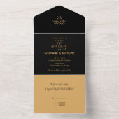 Minimale Schwarz-Gold-Branch-Kalligrafie-Hochzeit All In One Einladung (Innen Boden)