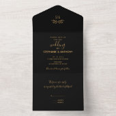 Minimale Schwarz-Gold-Branch-Kalligrafie-Hochzeit All In One Einladung (Innen Boden)