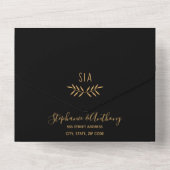 Minimale Schwarz-Gold-Branch-Kalligrafie-Hochzeit All In One Einladung (Rückseite)