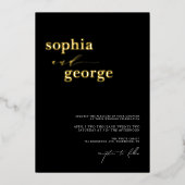 Minimale Schwarz-Gold-Foil-Hochzeit Folieneinladung (Vorderseite)