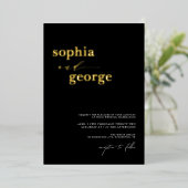Minimale Schwarz-Gold-Foil-Hochzeit Folieneinladung (Stehend vorne)