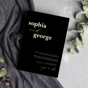 Minimale Schwarz-Gold-Foil-Hochzeit Folieneinladung