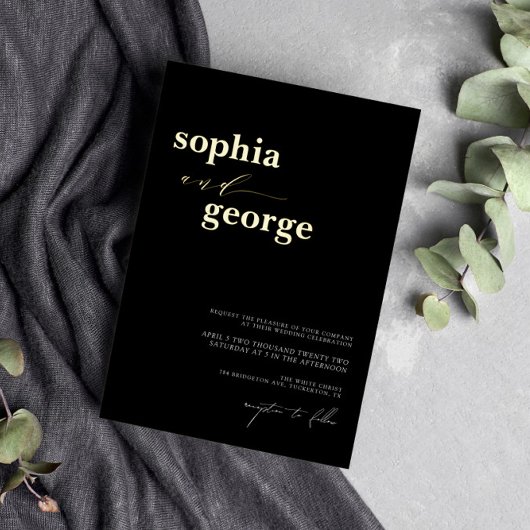 Minimale Schwarz-Gold-Foil-Hochzeit Folieneinladung